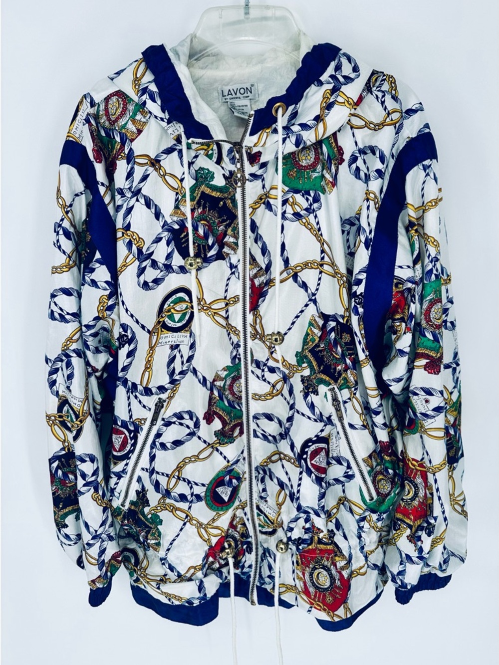 Lavon White Nautical Rope & Chain Print Zip Hoodie Size Large